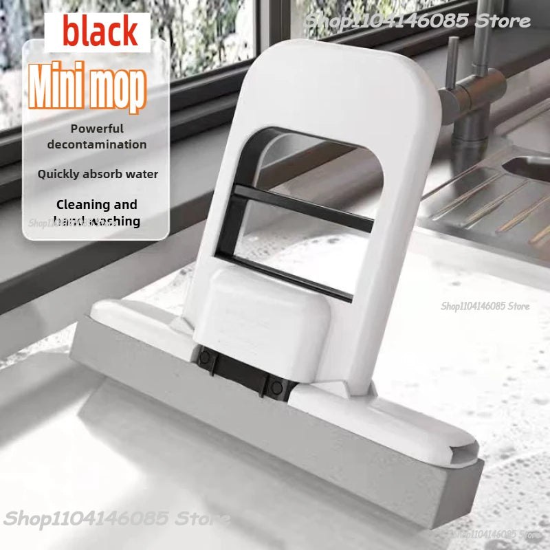 Mini Sponge Mop Hand-Free Wash Mops Mini Portable Super Absorbent Mop for Desktop Floor Bathroom Kitchen Glass Car Cleaning